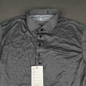Collars & Co. Polo Shirt Mens L Gray Houndstooth Semi Spread 4-Way Stretch